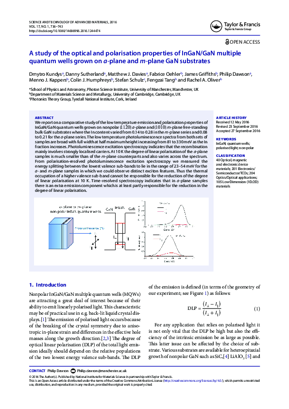 (PDF) A study of the optical and polarisation properties of InGaN/GaN ...