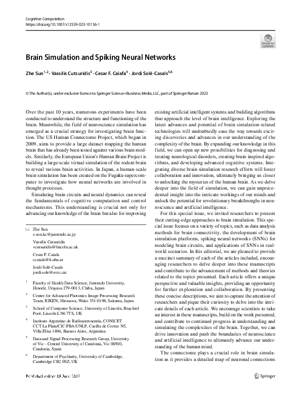 (PDF) Brain Simulation and Spiking Neural Networks