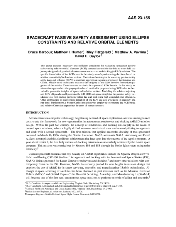 (PDF) AAS 23-155 SPACECRAFT PASSIVE SAFETY ASSESSMENT USING ELLIPSE ...