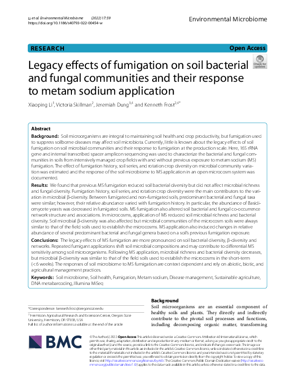 (PDF) Legacy effects of fumigation on soil bacterial and fungal ...
