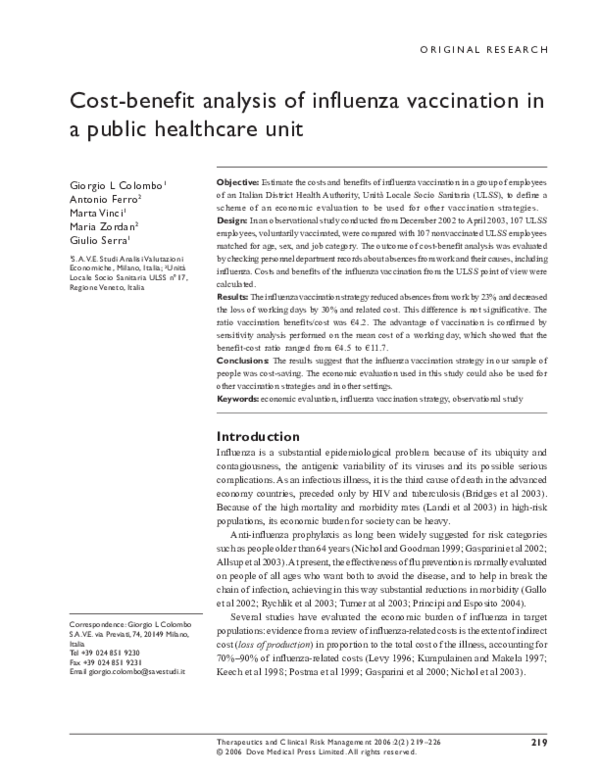 (PDF) Cost-benefit analysis of influenza vaccination in a public ...
