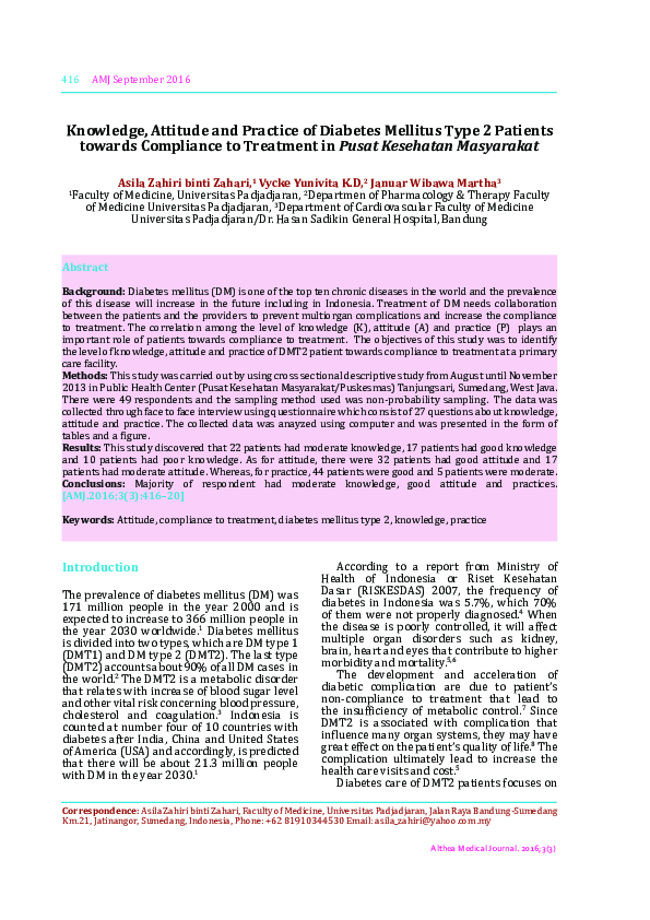 (PDF) Knowledge, Attitude and Practice of Diabetes Mellitus Type 2 ...