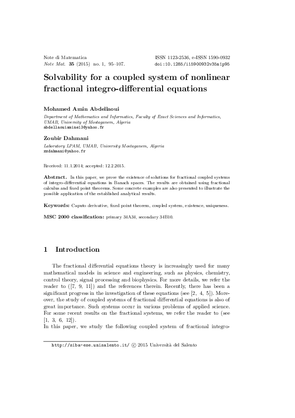 (PDF) Solvability for a coupled system of nonlinear fractional integro ...