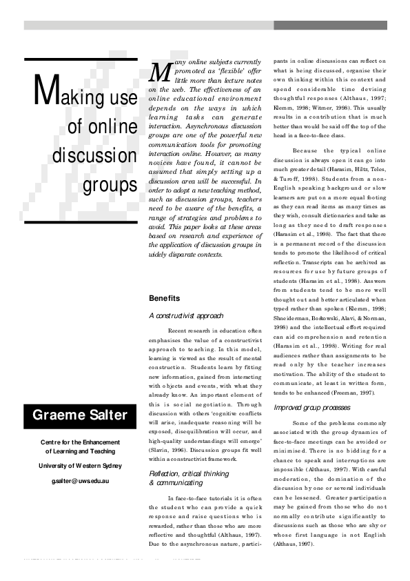 (PDF) Making use of online discussion groups