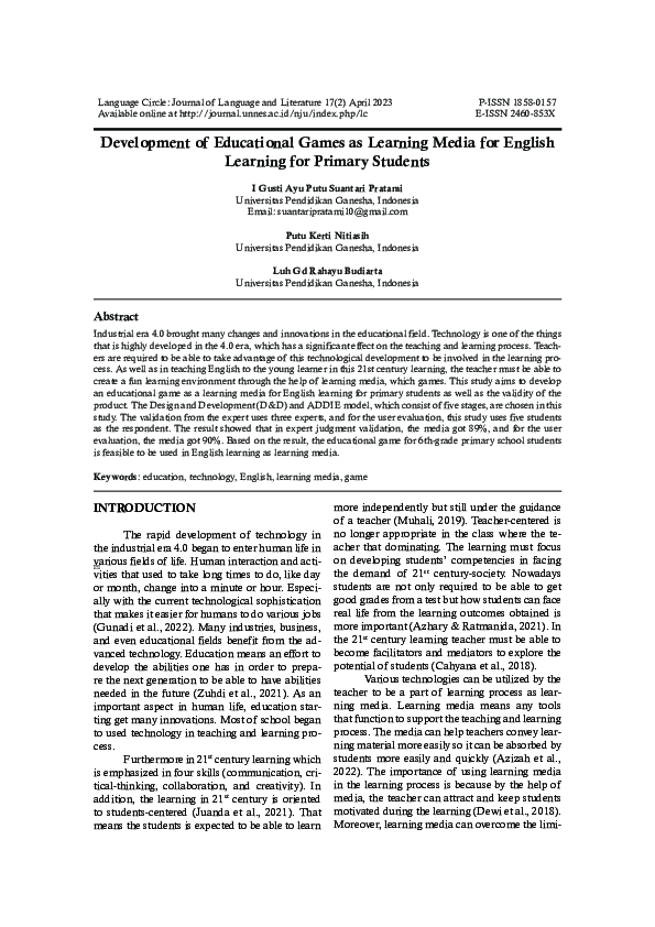 (PDF) Development of Educational Games as Learning Media for English ...