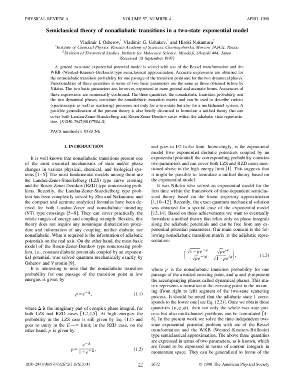 (PDF) Semiclassical theory of nonadiabatic transitions in a two-state ...
