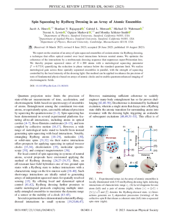 (PDF) Spin Squeezing by Rydberg Dressing in an Array of Atomic Ensembles