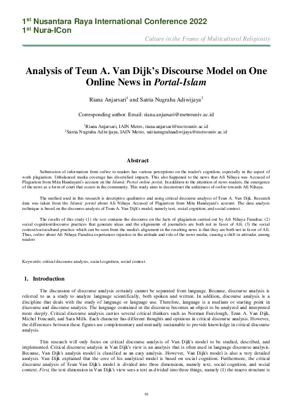 (PDF) Analysis of Teun A. Van Dijk’s Discourse Model on One Online News ...