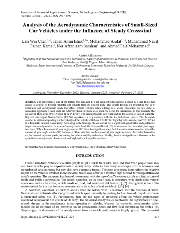 (PDF) Analysis of the Aerodynamic Characteristics of Small-Sized Car ...
