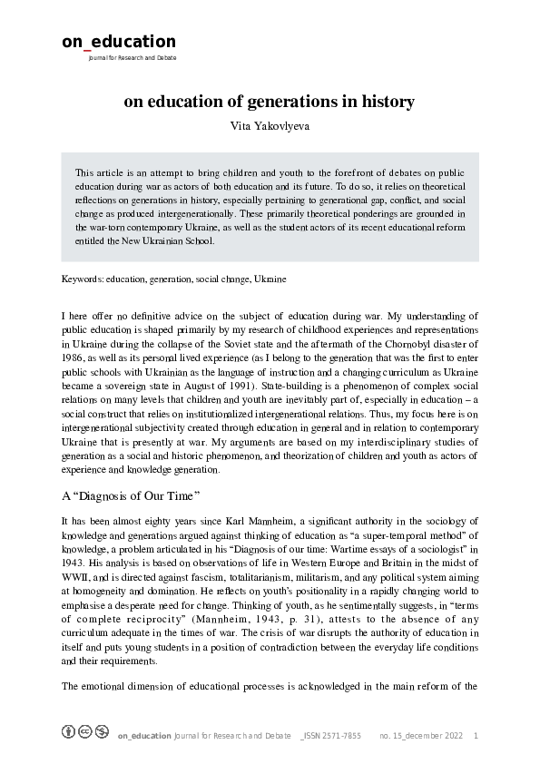 (PDF) On Education of Generations in History