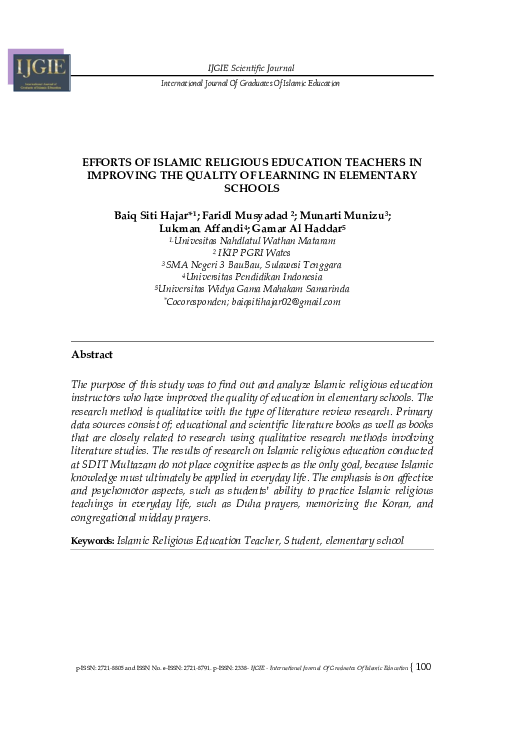 (PDF) Efforts Of Islamic Religious Education Teachers In Improving The ...