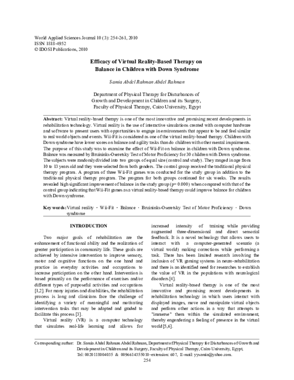 (PDF) Efficacy of Virtual Reality-Based Therapy on Balance in Children ...