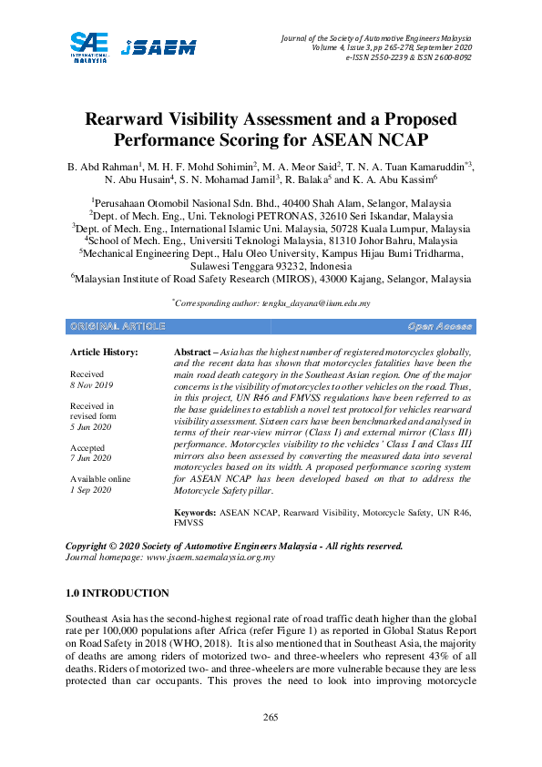 (PDF) Rearward Visibility Assessment and a Proposed Performance Scoring ...