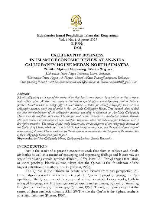(PDF) Calligraphy Business In Islamic Economic Review At An-Nida ...