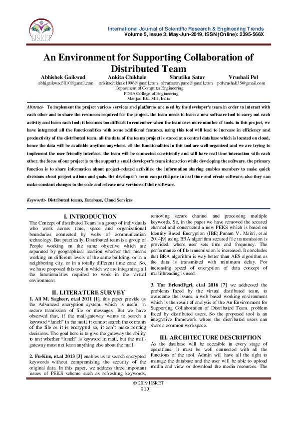 (PDF) An Environment for Supporting Collaboration of Distributed Team