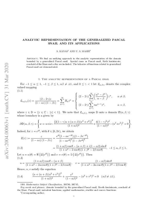 (PDF) Analytic representation of the generalized Pascal snail and its ...