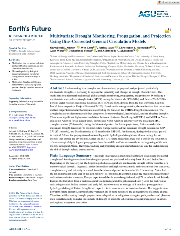 (PDF) Multivariate Drought Monitoring, Propagation, and Projection ...