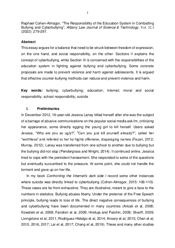 (PDF) The Responsibility of the Education System in Combatting Bullying ...
