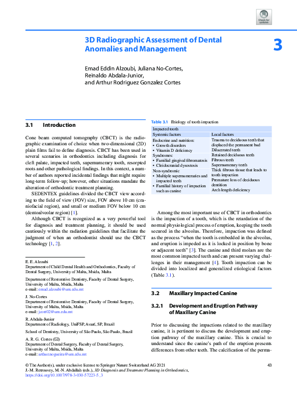 (PDF) 3D Radiographic Assessment of Dental Anomalies and Management