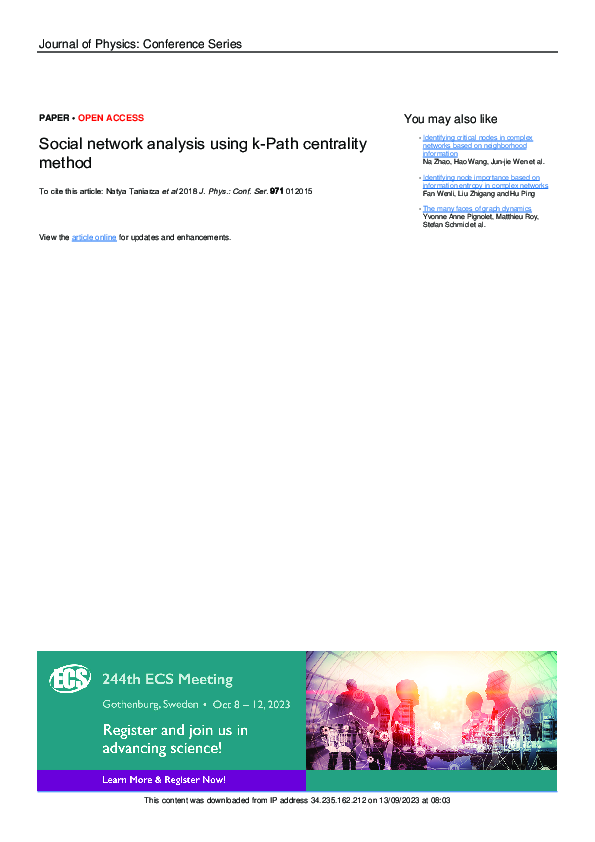 (PDF) Social network analysis using k-Path centrality method