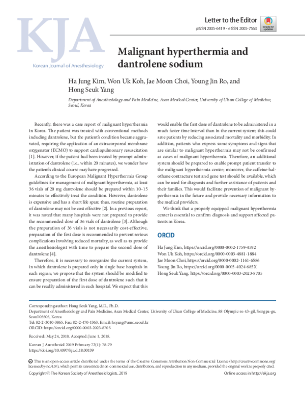 (PDF) Malignant hyperthermia and dantrolene sodium