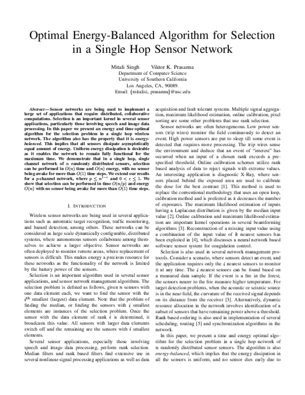 (PDF) Optimal energy-balanced algorithm for selection in a single hop ...