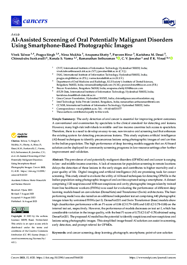 (PDF) AI-Assisted Screening of Oral Potentially Malignant Disorders ...