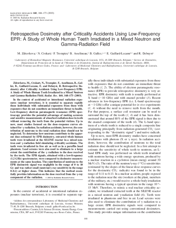 (PDF) Retrospective Dosimetry after Criticality Accidents Using Low ...