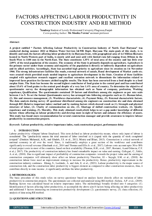 (PDF) FACTORS AFFECTING LABOUR PRODUCTIVITY IN CONSTRUCTION INDUSTRY ...
