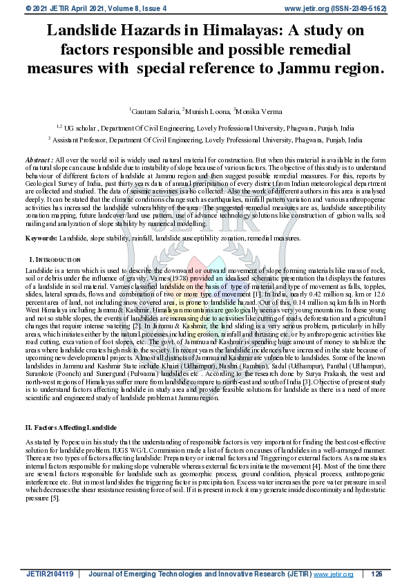 (PDF) Landslide Hazards in Himalayas: A study on factors responsible ...