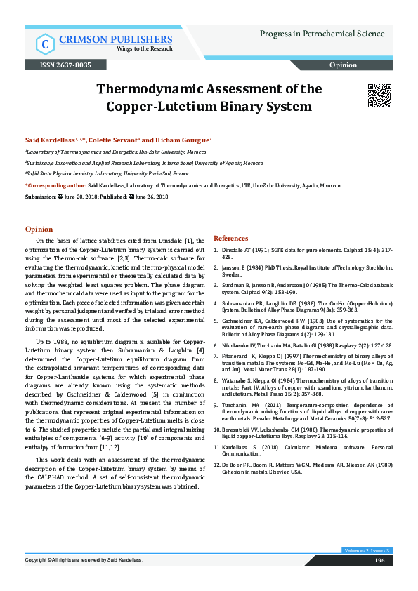 (PDF) Thermodynamic Assessment of the Copper-Lutetium Binary System