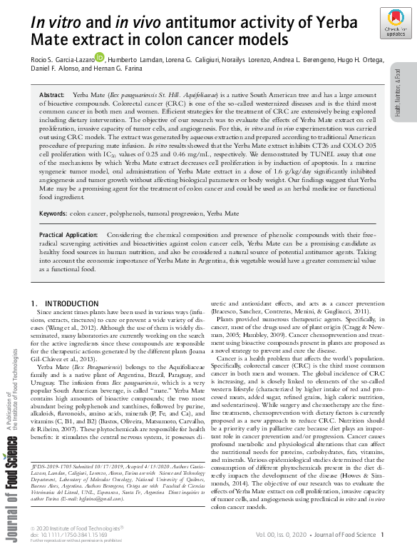 (PDF) In vitro and in vivo antitumor activity of Yerba Mate extract in ...