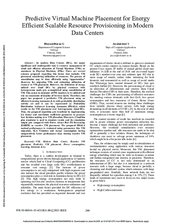 (PDF) Predictive Virtual Machine Placement for Energy Efficient ...