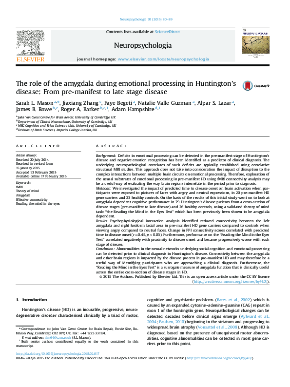 (PDF) The role of the amygdala during emotional processing in ...