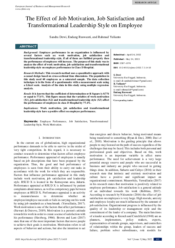 (PDF) The Effect of Job Motivation, Job Satisfaction and ...