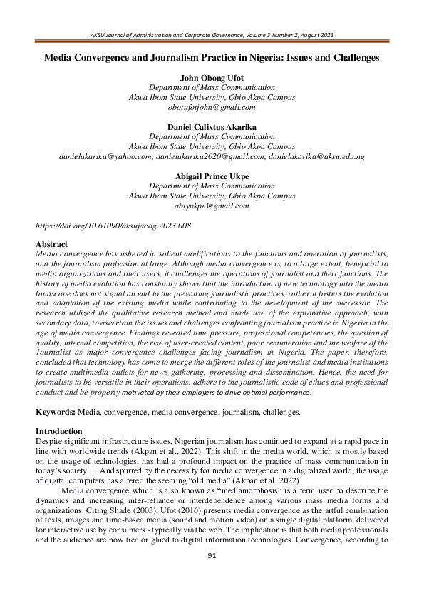 (PDF) Media Convergence and Journalism Practice in Nigeria: Issues and ...