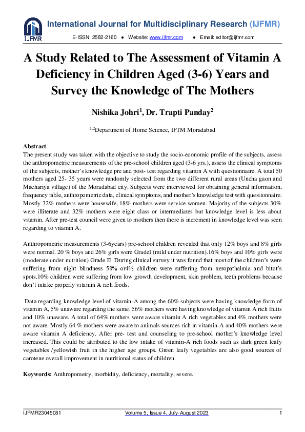 (PDF) A Study Related to the Assessment of Vitamin a Deficiency in ...
