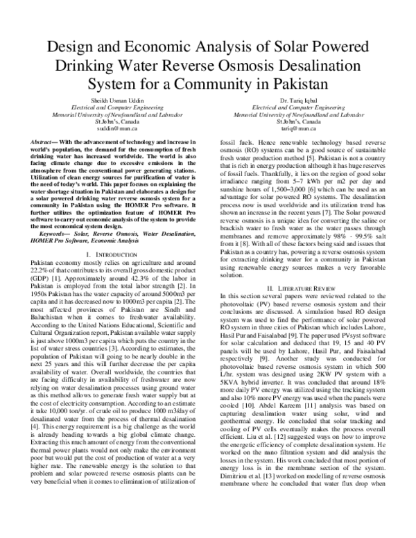 (PDF) Design and Economic Analysis of Solar Powered Drinking Water ...