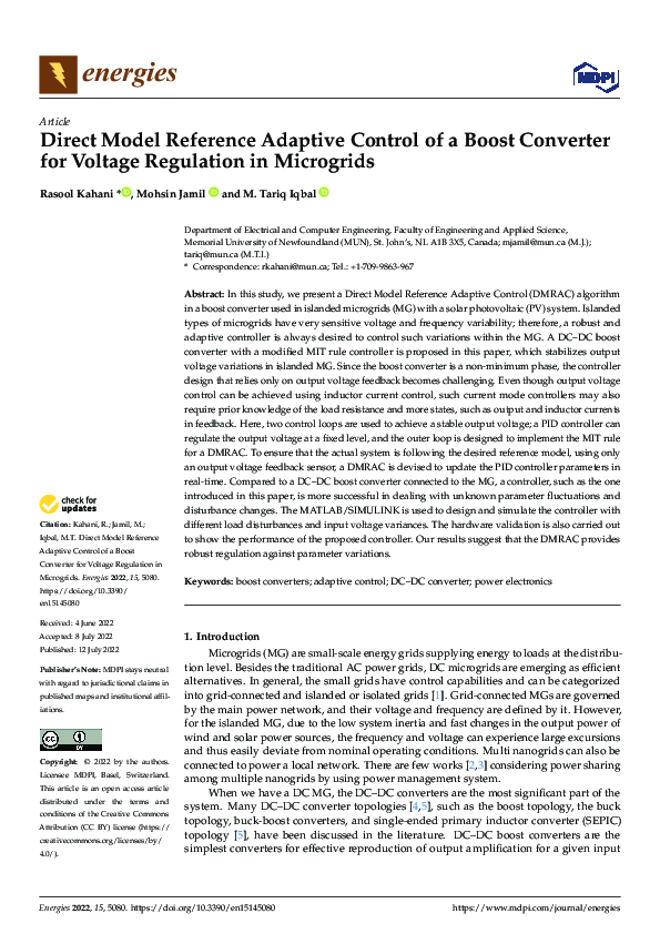 (PDF) Direct Model Reference Adaptive Control of a Boost Converter for ...