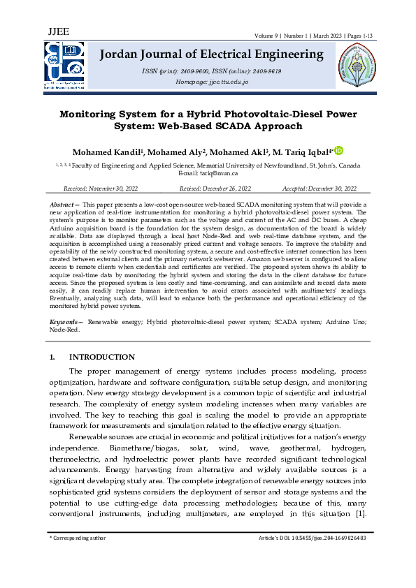 (PDF) Monitoring System for a Hybrid Photovoltaic-Diesel Power System ...
