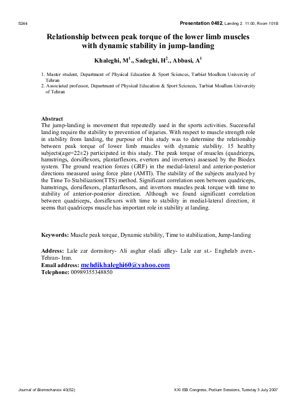 (PDF) Relationship between peak torque of the lower limb muscles with ...