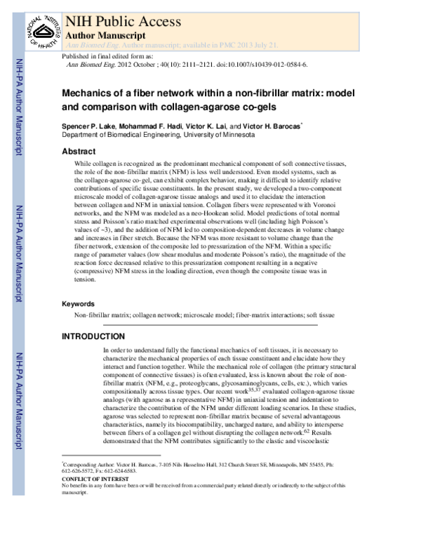 (PDF) Mechanics of a Fiber Network Within a Non-Fibrillar Matrix: Model ...