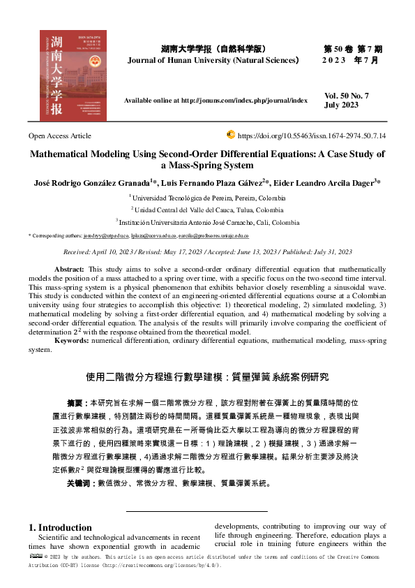 (PDF) Mathematical Modeling Using Second-Order Differential Equations ...