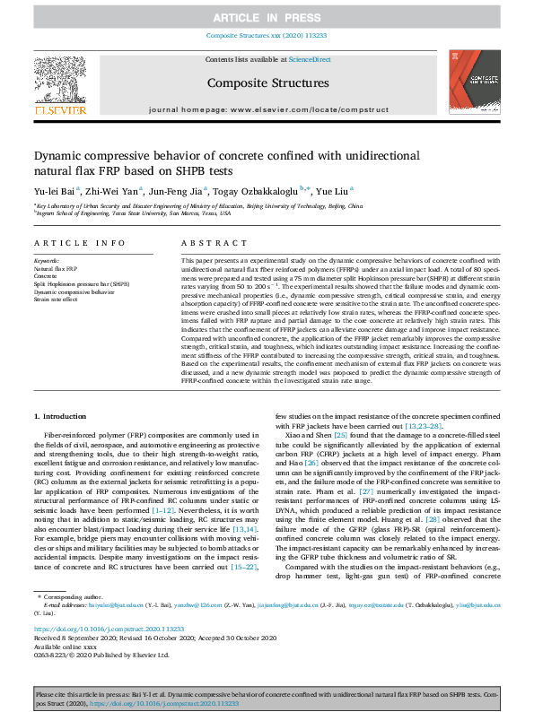 (PDF) Dynamic compressive behavior of concrete confined with ...