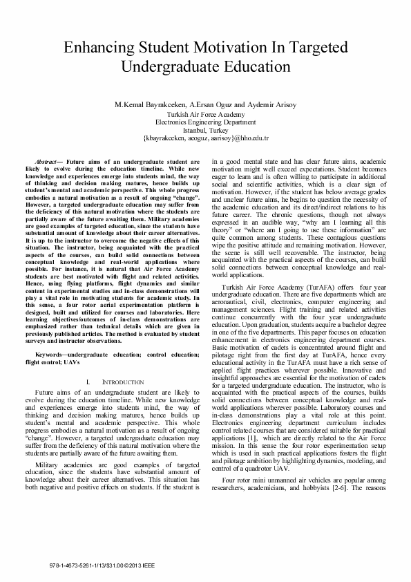 (PDF) Enhancing student motivation in targeted undergraduate education