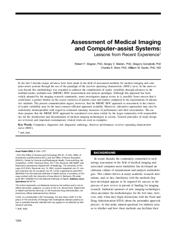 (PDF) Assessment of Medical Imaging and Computer-Assist Systems