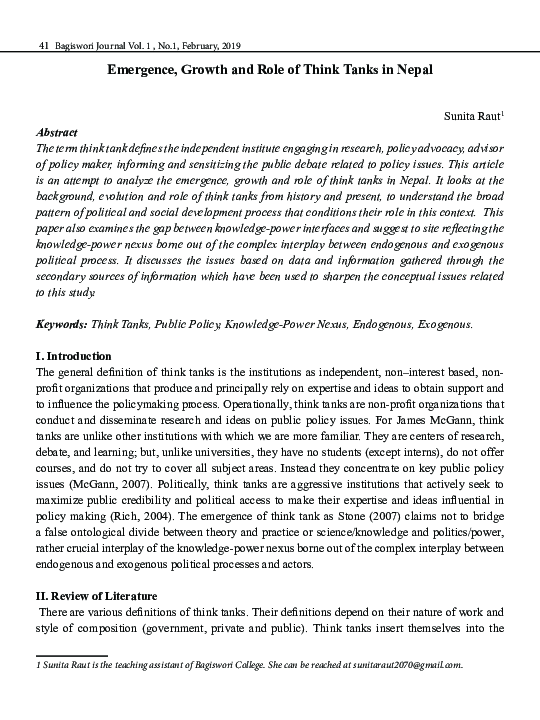 (PDF) Emergence, Growth and Role of Think Tanks in Nepal