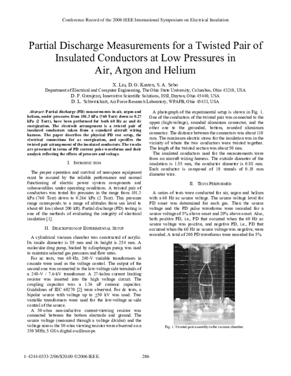 (PDF) Partial Discharge Measurements for a Twisted Pair of Insulated ...
