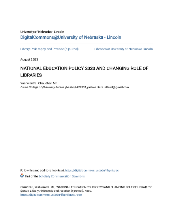 (PDF) NATIONAL EDUCATION POLICY 2020 AND CHANGING ROLE OF LIBRARIES