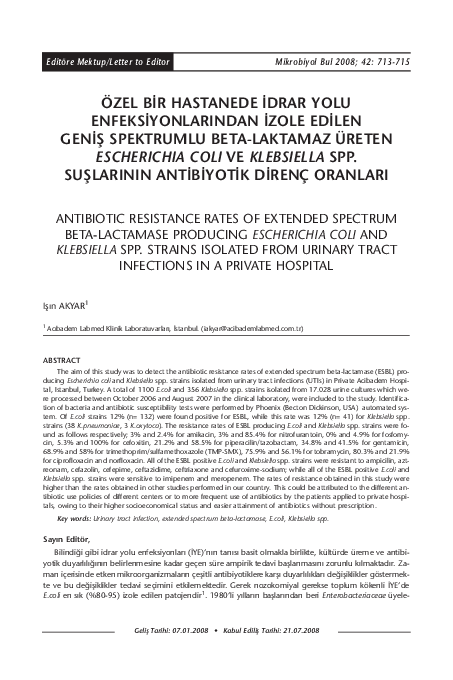 (PDF) [Antibiotic resistance rates of extended spectrum beta-lactamase ...